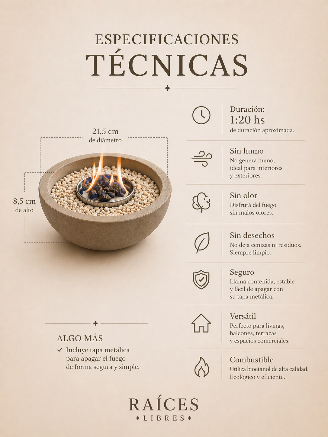Fogonero XL RAICES LIBRES —🔥 Fuego real por más tiempo 🔥