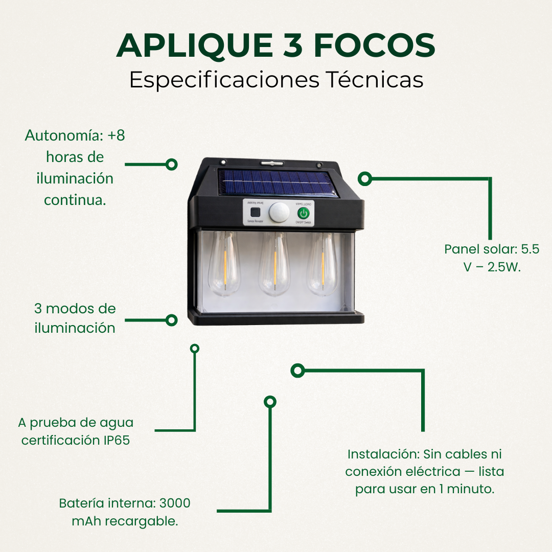 Aplique SOLAR 3 Focos 💡