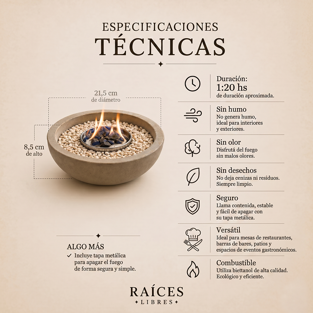 Fogonero XL RAICES LIBRES🔥 Fuego real en tus cenas 🔥