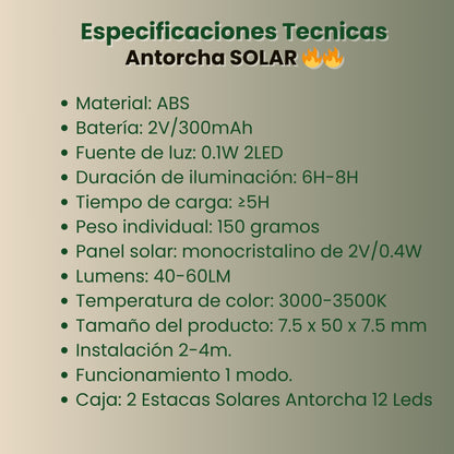 2x Luz SOLAR Antorcha (2 Unidades)