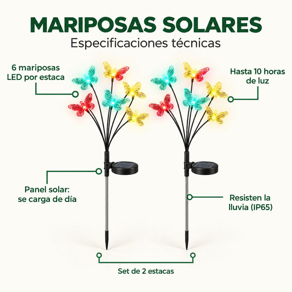 Luces SOLARES Mariposa RGY 🦋 2 UNIDADES