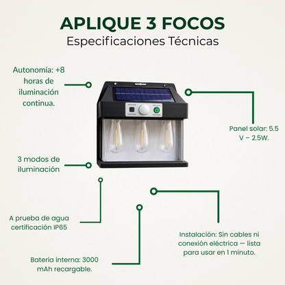 Aplique SOLAR 3 Focos 💡